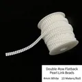 White 4mm double-row flat pearl bead chain roll for wedding and DIY crafts, 10 meters - 4mm White Double-Row Half-Round Pearl Bead Chain (10m) / White