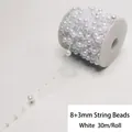 Cadena de perlas blancas 8+3mm en rollo para bodas y joyería DIY, longitud de 30m - Hilo de perlas artificiales de 8+3mm / 30 Metros/Rollo / Blanco