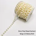 Guirnalda de perlas beige 8mm rollo 10m para decoración de bodas y manualidades - Hilo de Perlas Artificiales de 8mm (10m/Rollo) / Beige
