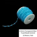 Rollo de 10m de cadena de perlas acrílicas azul transparente con bolas de 8mm y 4mm - Cadena de cuentas de 8+4mm / 10m/Rollo / Azul transparente