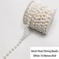 Guirnalda de perlas blancas 8mm rollo de 10m para decoración de bodas y manualidades - Hilo de Perlas Artificiales de 8mm (10m/Rollo) / Blanco