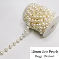 Cadena de perlas beige de 10mm en rollo de 10m para decoraciones de techos de boda - Hilo de Perlas Artificiales de 10mm (10m/Rollo) / Beige