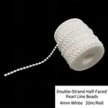 Cadena de perlas blancas 4mm para bodas, rollo de 20m de medias perlas de doble línea - Cadena de Perlas Artificiales Media Luna 4mm Una Fila / 20m/Rollo / Blanco