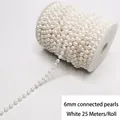 Rollo de 25m de cadena de perlas blancas de 6mm para bodas y manualidades DIY - Hilo de Perlas Artificiales de 6mm (25m/Rollo) / Blanco