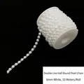 Cadena de perlas blancas medias redondas de 6mm para boda decorativa rollo 10m - Cadena de Perlas Artificiales Media Luna 6mm Una Fila / 10m/Rollo / Blanco