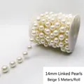 Guirnalda de perlas acrílicas beige crema de 14mm en rollo para cortinas DIY de 5m - Cadena de Perlas Beige 14mm (5m) / Beige
