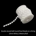 Cadena de medias perlas blancas de 10mm de doble línea en rollo para costura DIY - Hilo de Perlas Artificiales de Media Vuelta de una Fila de 10mm / 8m/Rollo / Blanco