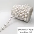 Cadena de perlas acrílicas blancas de 14mm en carrete para decoración de bodas y Navidad - Cadena de Perlas Blanca 14mm (5m) / Blanco
