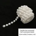Guirnalda de perlas blancas planas de 12mm en doble hilo para decoración boda 5m - Hilo de perlas artificiales de media vuelta de una sola fila de 12 mm / 5m/Rollo / Blanco