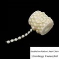 Rollo de cadena de perlas de imitación crema 12mm para decoración de bodas y bricolaje - Hilo de perlas artificiales de media vuelta de una sola fila de 12 mm / 5m/Rollo / Beige