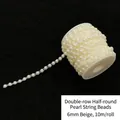 Rollo de cadena de medias perlas beige de 6mm con doble línea para decoración de bodas - Cadena de Perlas Artificiales Media Luna 6mm Una Fila / 10m/Rollo / Beige