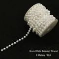 Rollo de cuentas de perlas blancas de 8mm y 8 metros para DIY y decoración hogar - Hilo de Perlas Blanco de 8mm (8m/Rollo) / Blanco