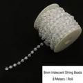 Cuentas de sedal iridiscentes de 8mm en rollo de 8m para decoración DIY del hogar - Hilo de Perlas Redondas 8mm (8m/Rollo) / Blanco AB