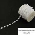 Cadena de perlas irisadas AB de 10mm y 4mm para bodas, rollo de 8 metros - Hilo de Perlas Artificiales Iridiscente de 10+4mm / 8m/Rollo
