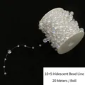 Rollo 20m de cuentas de cristal blanco irisado 10mm y 5mm para bodas y joyería artesanal - Hilo de Perlas Redondas 10+5mm (20m/Rollo) / Blanco AB