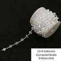 Cadena de perlas iridiscentes 12+4mm en rollo para tocados de novia DIY, longitud 8m - Hilo de Perlas Redondas 12+4mm (8m/Rollo) / Blanco AB