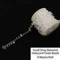 Cadena de perlas sintéticas gota AB irisadas en carrete blanco, rollo de 8m para boda - Gota de Agua / 8m/Rollo / Blanco AB