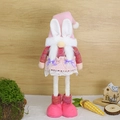 Pink Easter gnome doll with bunny ears standing on a white rug near a rustic wooden wall - Easter Gnome Female Style (1023) / Pink Women