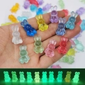 Luminous resin cartoon rabbit charms showing daytime colors and green night glow effect - Luminous Mini Rabbit