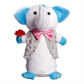 Blue elephant plush toy wearing a sequin vest and holding a red rose gift - Blue / 30cm
