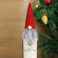 Housse de bouteille de vin de Noël avec chapeau en feutre rouge et barbe en fourrure - Rouge