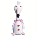 White plush flamingo doll with checkered bow tie and red ribbon roses decoration - Flamingo With Bow And Light