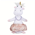 White plush unicorn doll with gold horn, purple beads, and a pink patterned skirt - Pink Dress Style (With Light) / Pink