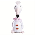 Cute white flamingo plush doll with pink lace collar and red rose decorations - Flamingo With Pearl Chain And Light