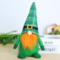 Macro shot of St. Patrick's Day gnome with green plaid hat and orange plush beard - Green Festival Gnome Male Style