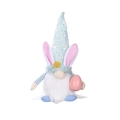 Blue sequin Easter gnome doll with bunny ears holding a pink egg ornament - Blue Rabbit Print