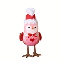 Oiseau décoratif en peluche rose avec ailes à paillettes rouges et motifs de cœurs - Oiseau au chapeau à carreaux