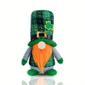 St. Patrick's Day gnome plush with green plaid hat and orange beard on white background - Male Style with Top Hat