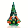 Gnome de la Saint-Patrick en peluche avec chapeau à carreaux vert et tresses oranges - Style Femme avec Bonnet Pointu