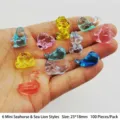 Mini colorful transparent crystal animal figurines, 23x18mm resin ornaments for DIY decor - Mini Seahorse and Sea Lion / 100 Pieces/Pack / Colorful