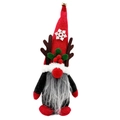 Gnome de Noël rouge en peluche avec bois de renne, cloches et flocons sur fond blanc - Style Homme