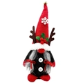 Gnome de Noël en peluche avec bois de renne, chapeau flocon rouge et barbe grise - Style Femme