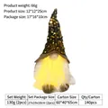 Luminous Christmas gnome with golden sequins, black hat and warm LED light effect - Brown
