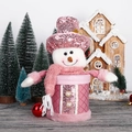 Scatola regalo pupazzo di neve rosa glitterata con sciarpa morbida e bottoni di perle - Stile Pupazzo di Neve