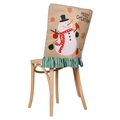 Weihnachtliche Stuhlhussen mit Schneemann-Motiv, Leinenoptik und grün-weißem Volant - Weihnachtsschneemann Stil