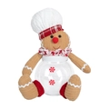 Detailed close-up of a gingerbread man Christmas candy jar with textured corduroy fabric - Round Hat Female Style