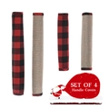 Set di 4 copri maniglie per frigorifero con motivo a quadri rossi e neri e retro in lino - Stile Reversibile Quadri Rosso Nero E Iuta