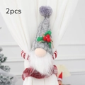 Set di 2 fibbie per tende con gnomi natalizi con braccia a righe bianche e rosse e cappelli - Grigio