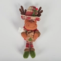 Colgante de reno navideño de felpa con gorro de cuadros y saco de arpillera decorativo - Ciervo