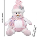 Pink plush Christmas snowman doll in plaid hat and knit outfit sitting 20cm tall - Snowman