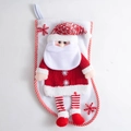 Premium Noordse kerstsok met 3D-kerstmanpop en rode geborduurde sneeuwvlokken op wit vilt - Kerstman / Wit
