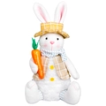 Detalle de conejo de Pascua de peluche con chaleco a cuadros sosteniendo una zanahoria - Estilo de Conejo Macho / Blanco/Amarillo