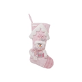 Calcetín navideño de terciopelo rosa con muñeco de nieve 3D, lentejuelas y lazo para colgar - Muñeco de nieve