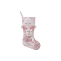 Calcetín navideño de felpa rosa con lentejuelas y figura de reno 3D decorativa - Alce