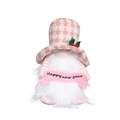 Gnomo rosa y blanco con gorro de pata de gallo y pancarta de Feliz Año Nuevo - Rosa