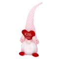 Pink plaid Valentine Gnome plush doll holding a red heart with Kiss Me embroidery - KISS Style